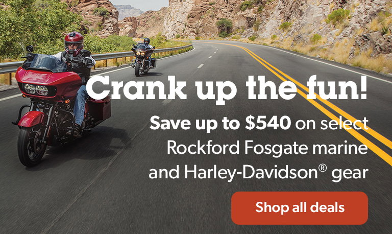 Save up to $540 on select Rockford Fosgate marine and Harley-Davidson gear