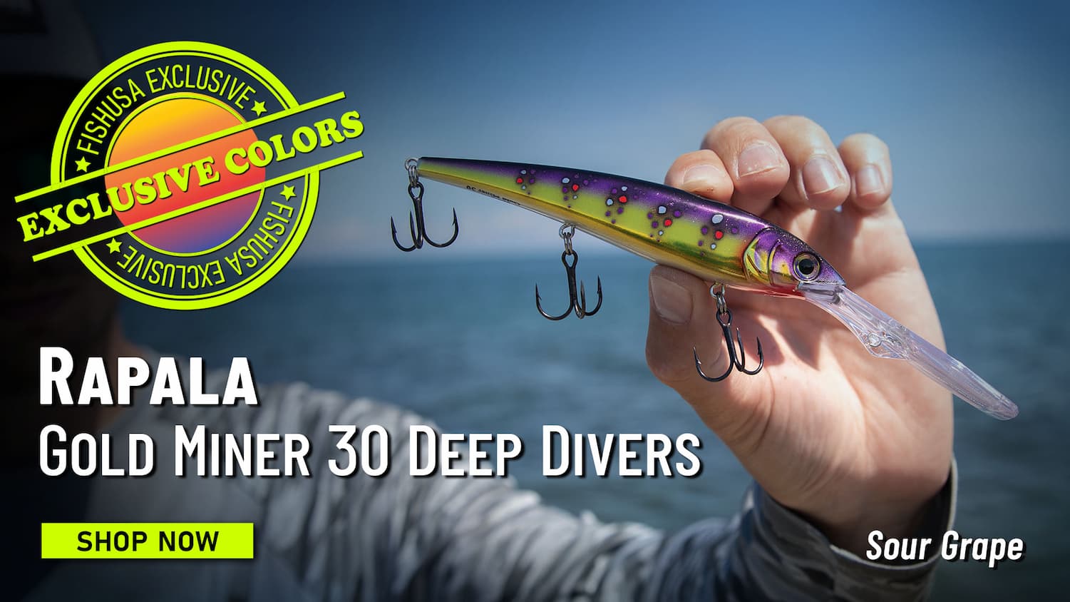 FishUSA Exclusive Colors Rapala Gold Miner 30 Deep Divers Sour Grape Shop Now