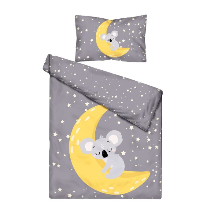Bettwäsche Koala auf Mond mit Sternen , grau