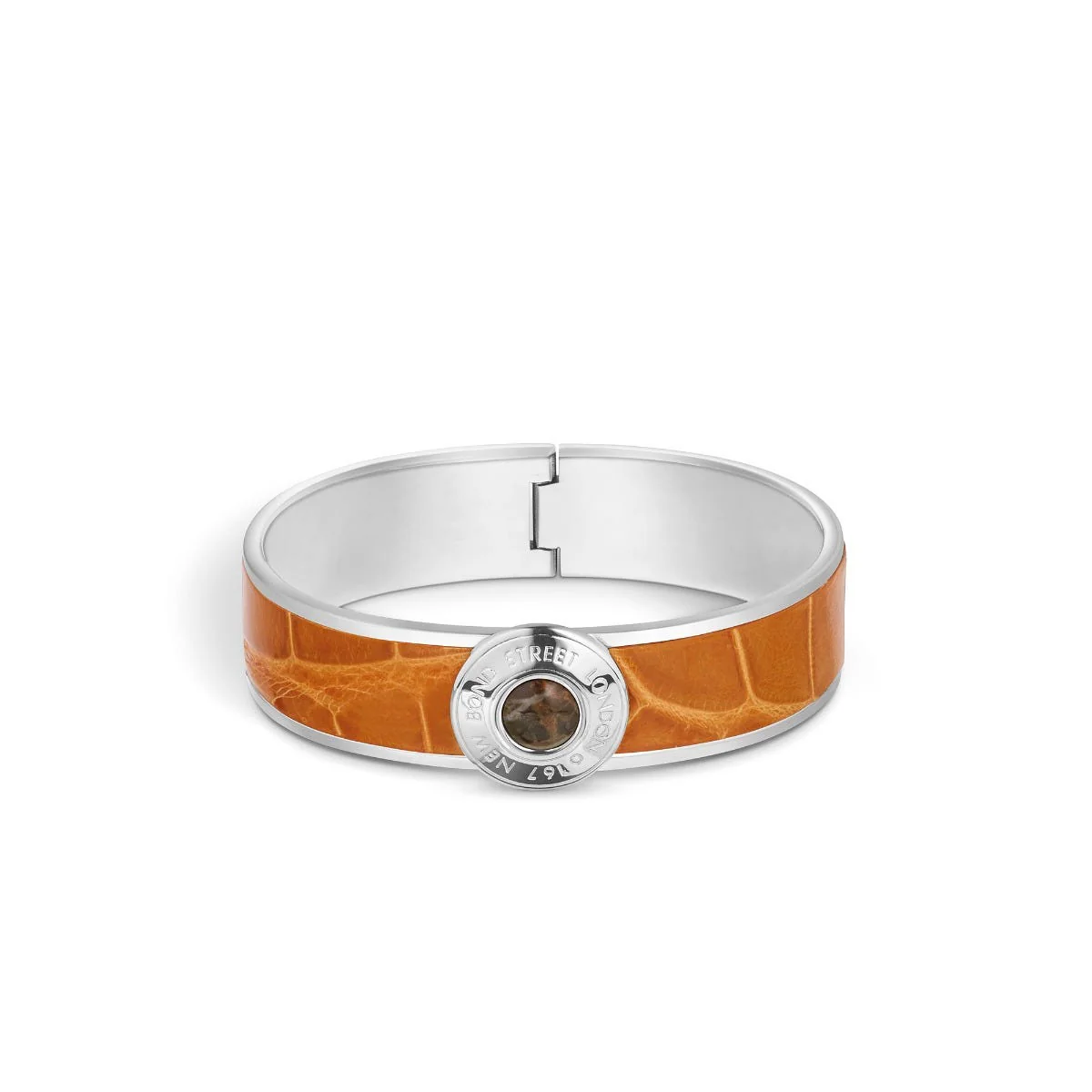 Image of Bond Street Narrow Button Cuff in Crocodile with Palladium Finish