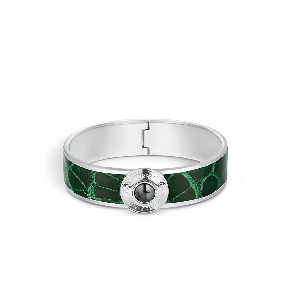 Image of Bond Street Narrow Button Cuff in Crocodile with Palladium Finish