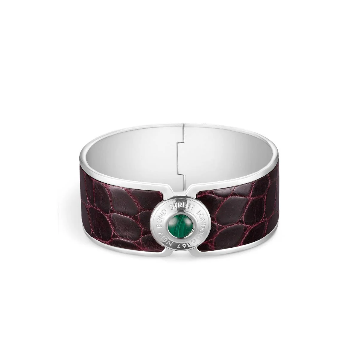 Image of Bond Street Wide Button Cuff in Crocodile with Palladium Finish