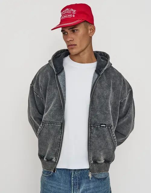 Washed Oversized Cropped Zip Up Hoodie