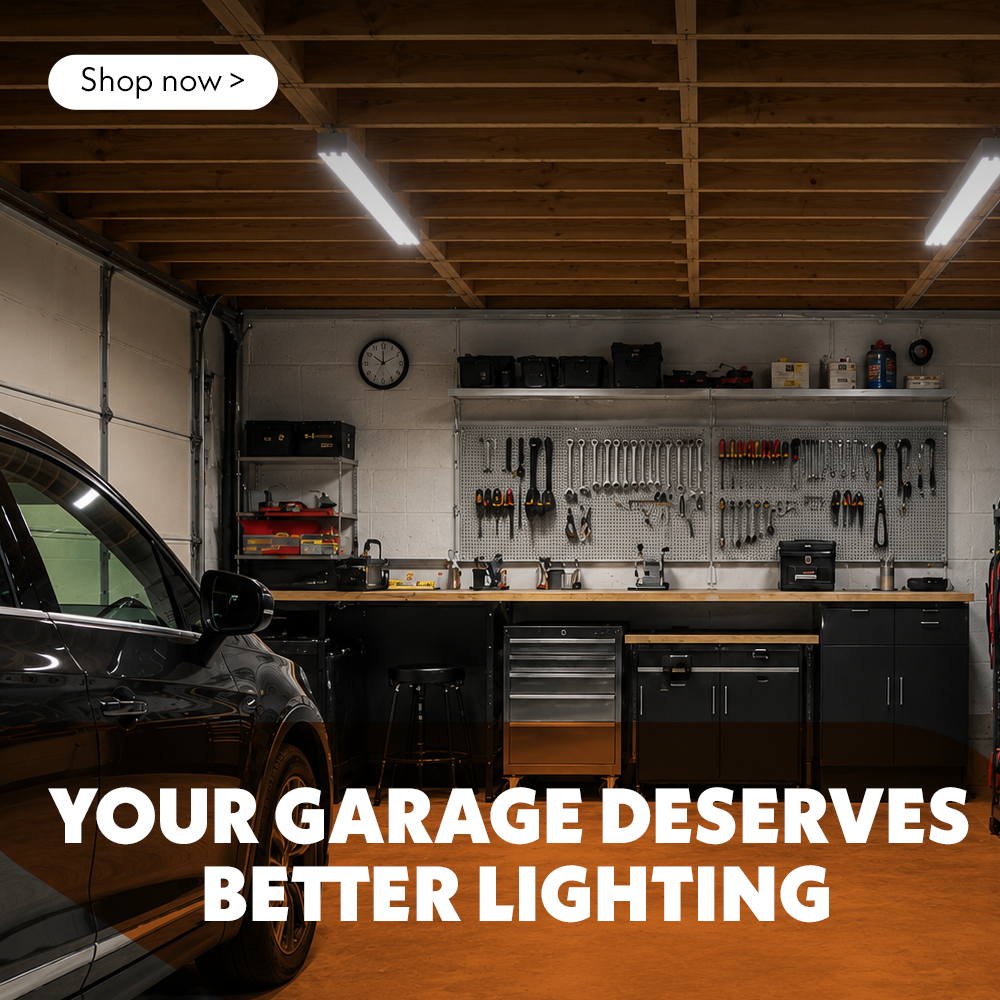 Cover image showing a garage with the text ‘Your garage deserves better lighting’