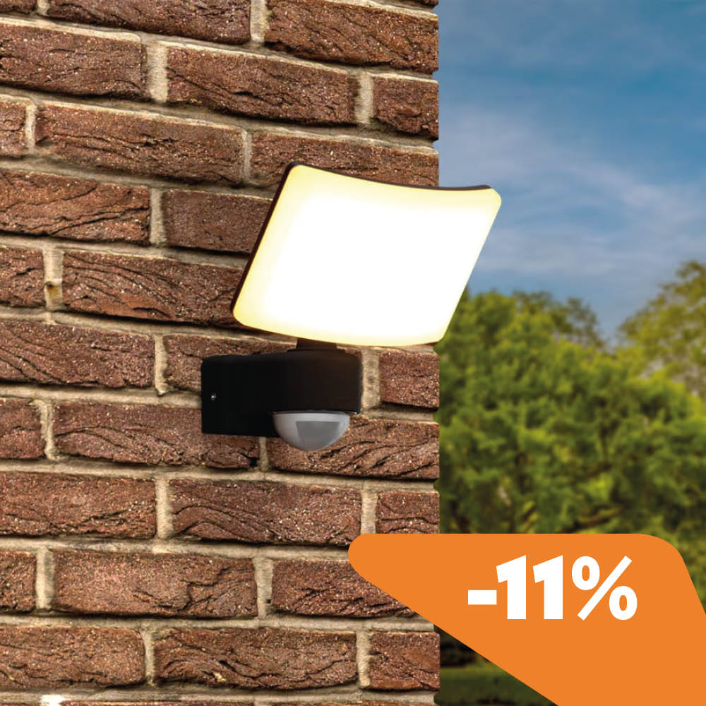 London - LED wall light with sensor - 30 Watts 2500 lumens - Motion detector and twilight switch - 3000K warm white light - Black - Security light