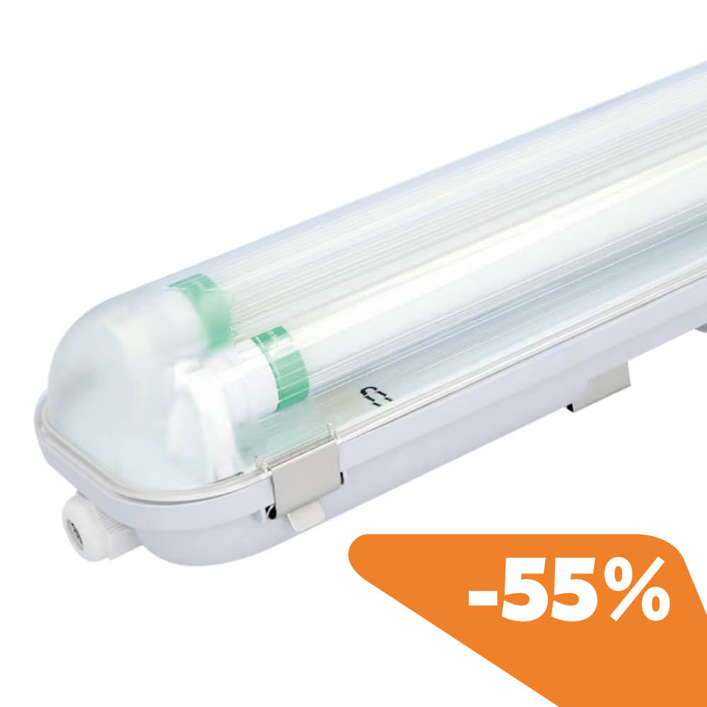 LED fluorescent light 150cm double - T8 (G13) - 60 Watts 9600 lumens (160lm/w) - 4000K neutral white (840) - Linkable - Flicker-free - IP65 waterproof - T8 LED Tube light fixture