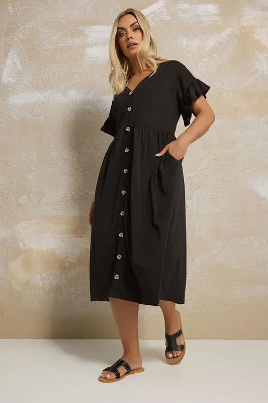 Image of YOURS Curve Black Peplum Midi Dress