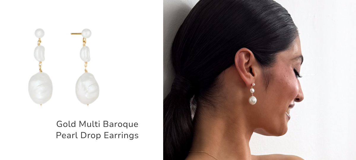 Gold Multi Baroque Pearl Drop Earrings