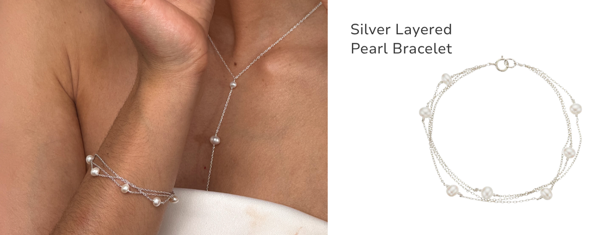 Silver Layered Pearl Bracelet