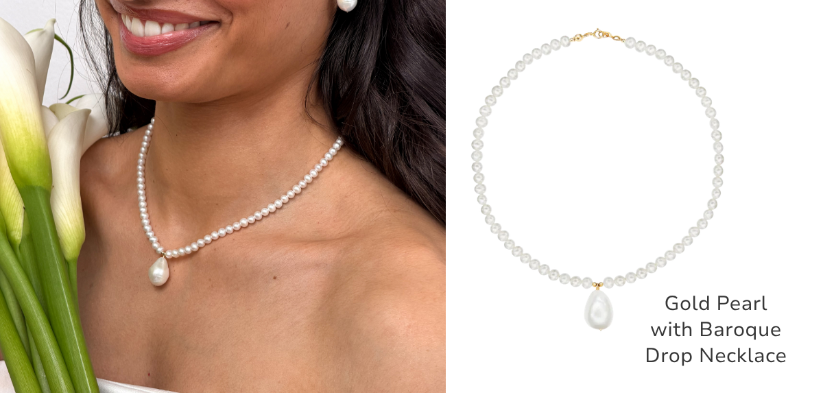 Gold Pearl with Baroque Drop Necklace