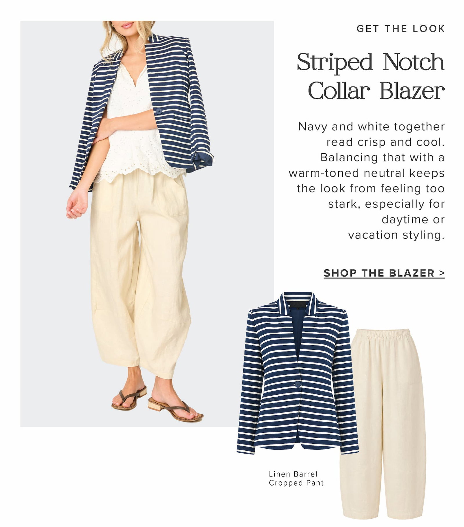Striped Notch Collar Blazer in Navy Ivory Stripe