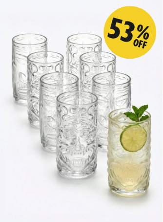 8 Piece Crystal 460ml Tiki Highball Glasses Set