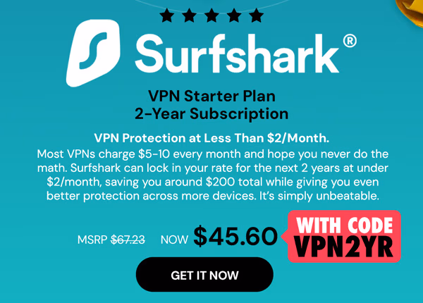 SurfShark VPN Starter Plan: 2-Yr Subscription