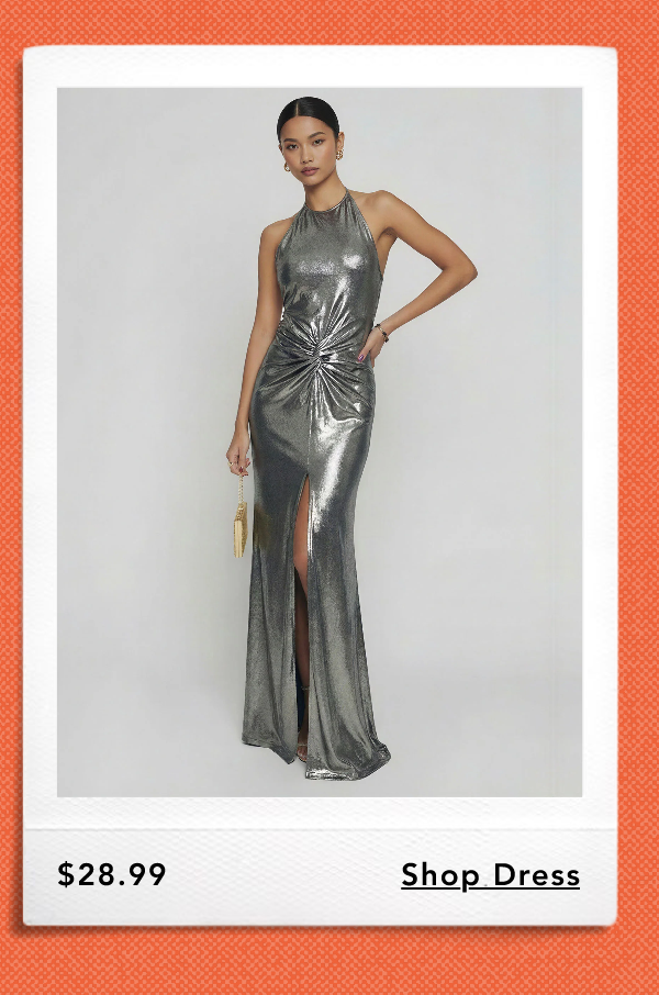 Halter Neck Twist Metallic Slit Gown