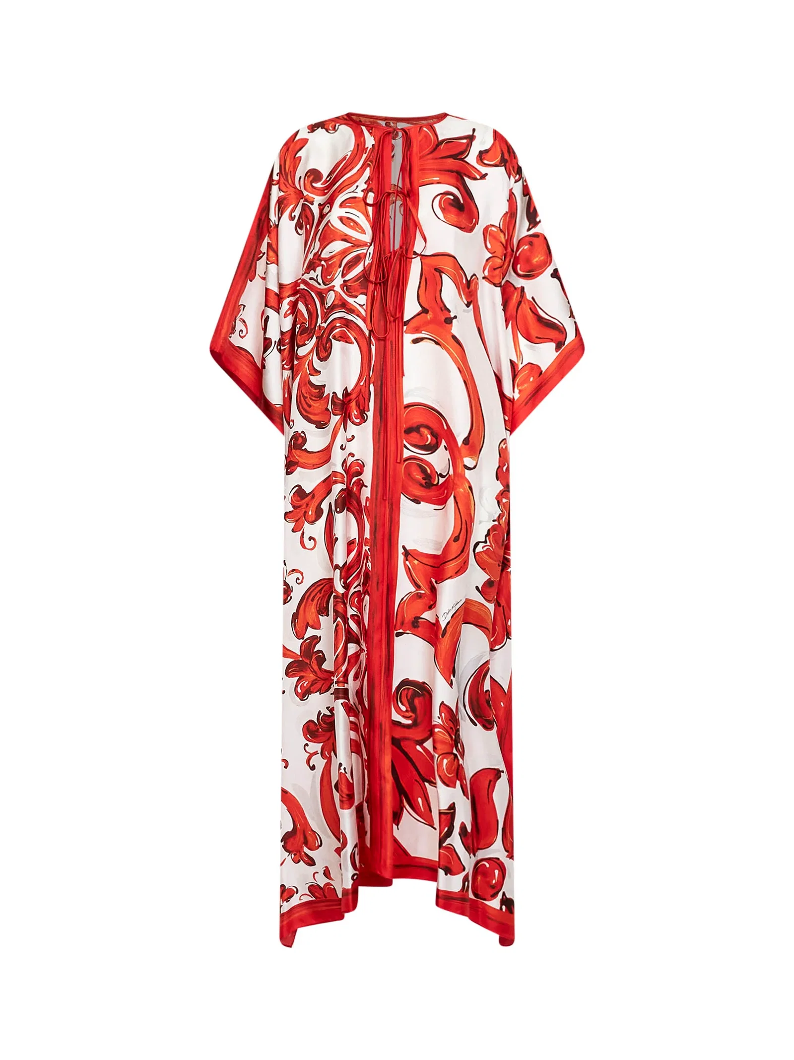 Image of Orange Maiolica-print twill kaftan dress