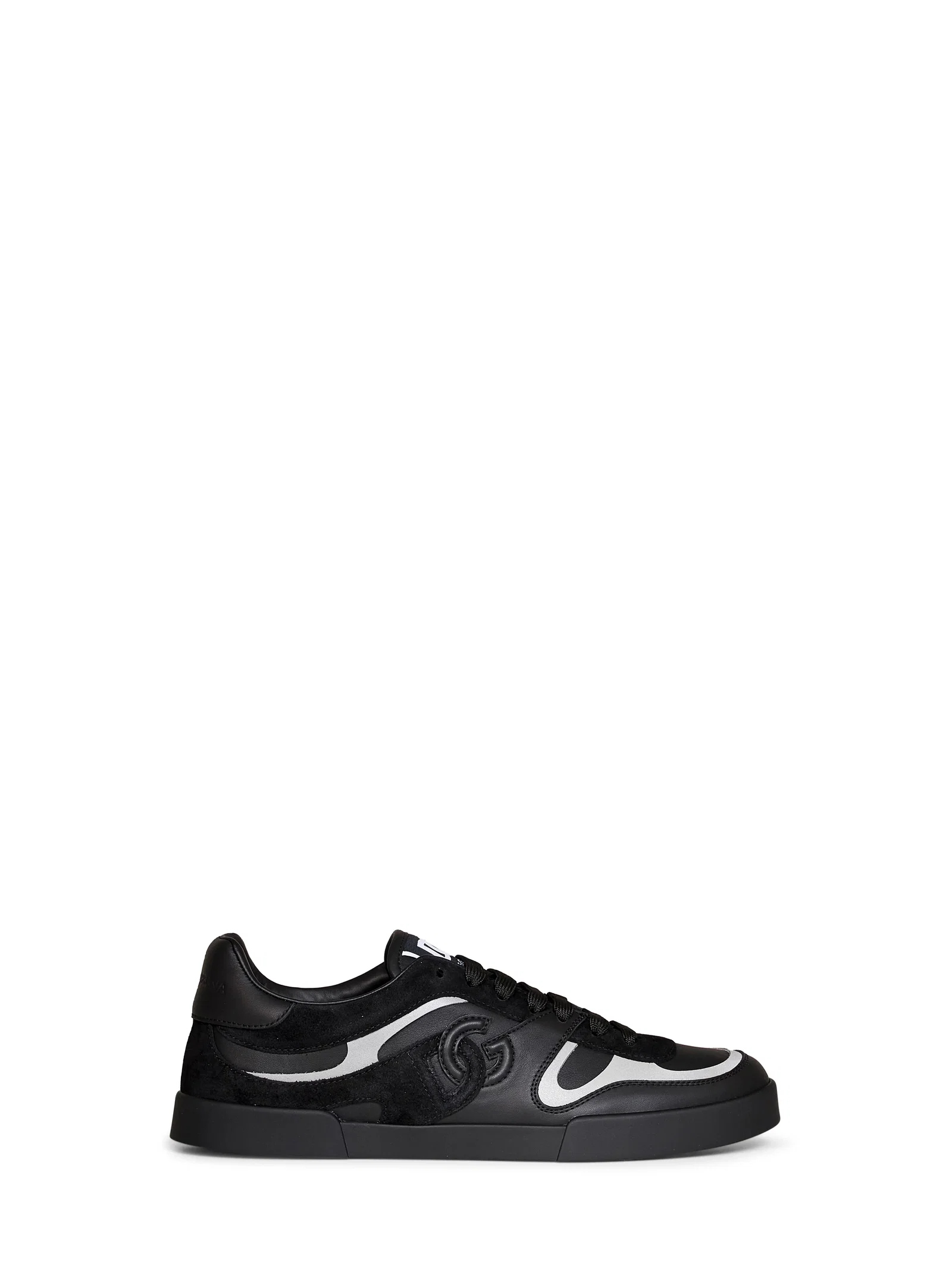 Image of Black nappa calfskin and suede Portofino sneakers