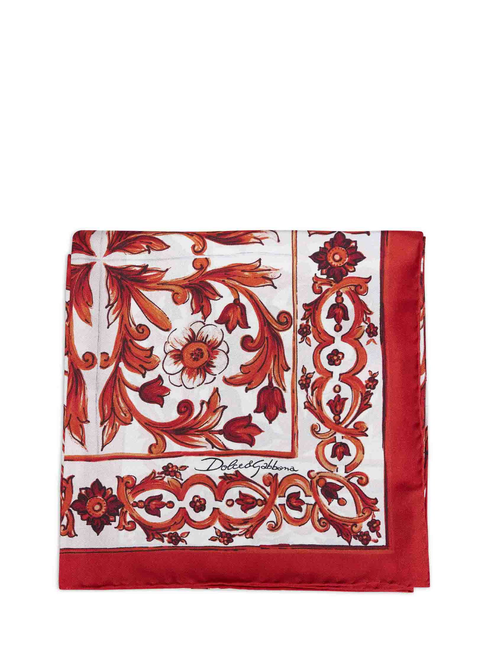 Image of Orange Maiolica-print silk twill scarf