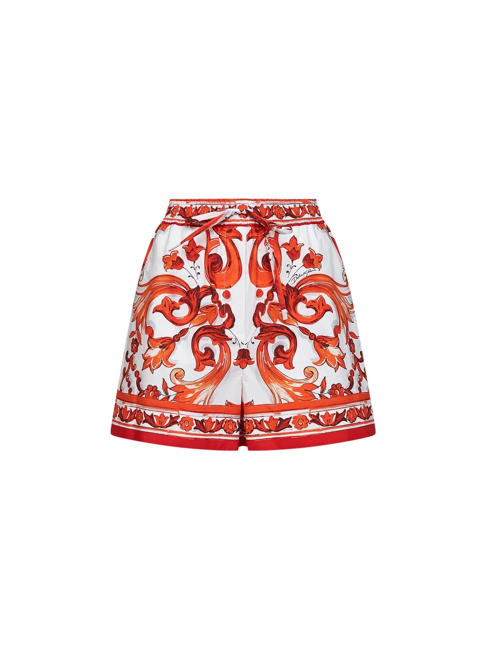 Image of Orange Maiolica-print poplin Bermuda shorts