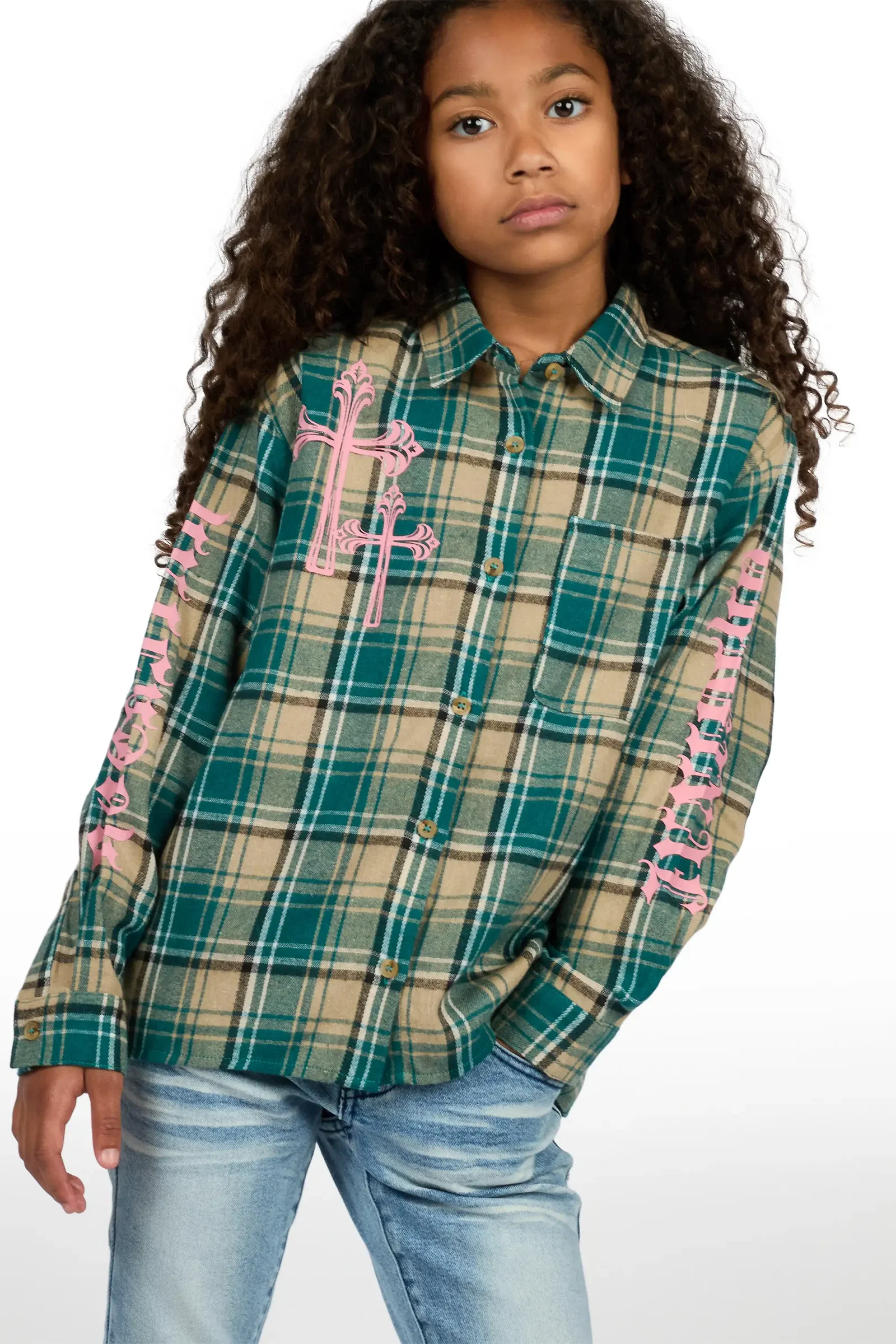 Image of Girls Helder Green Flannel Shirt