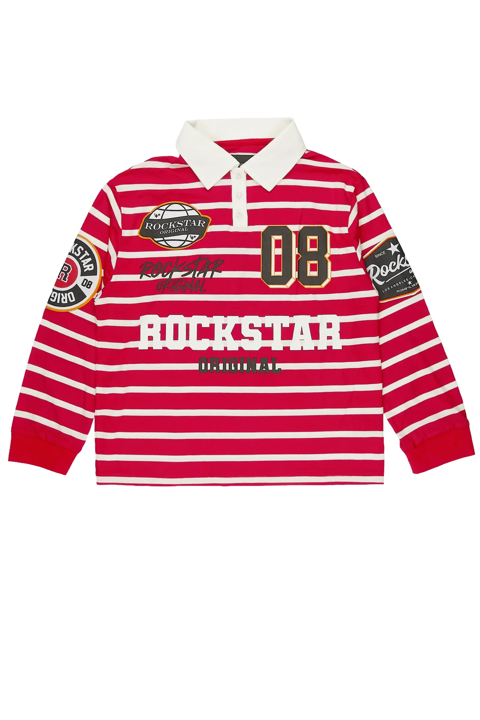 Image of Boys Genis Red/White Long Sleeve Polo