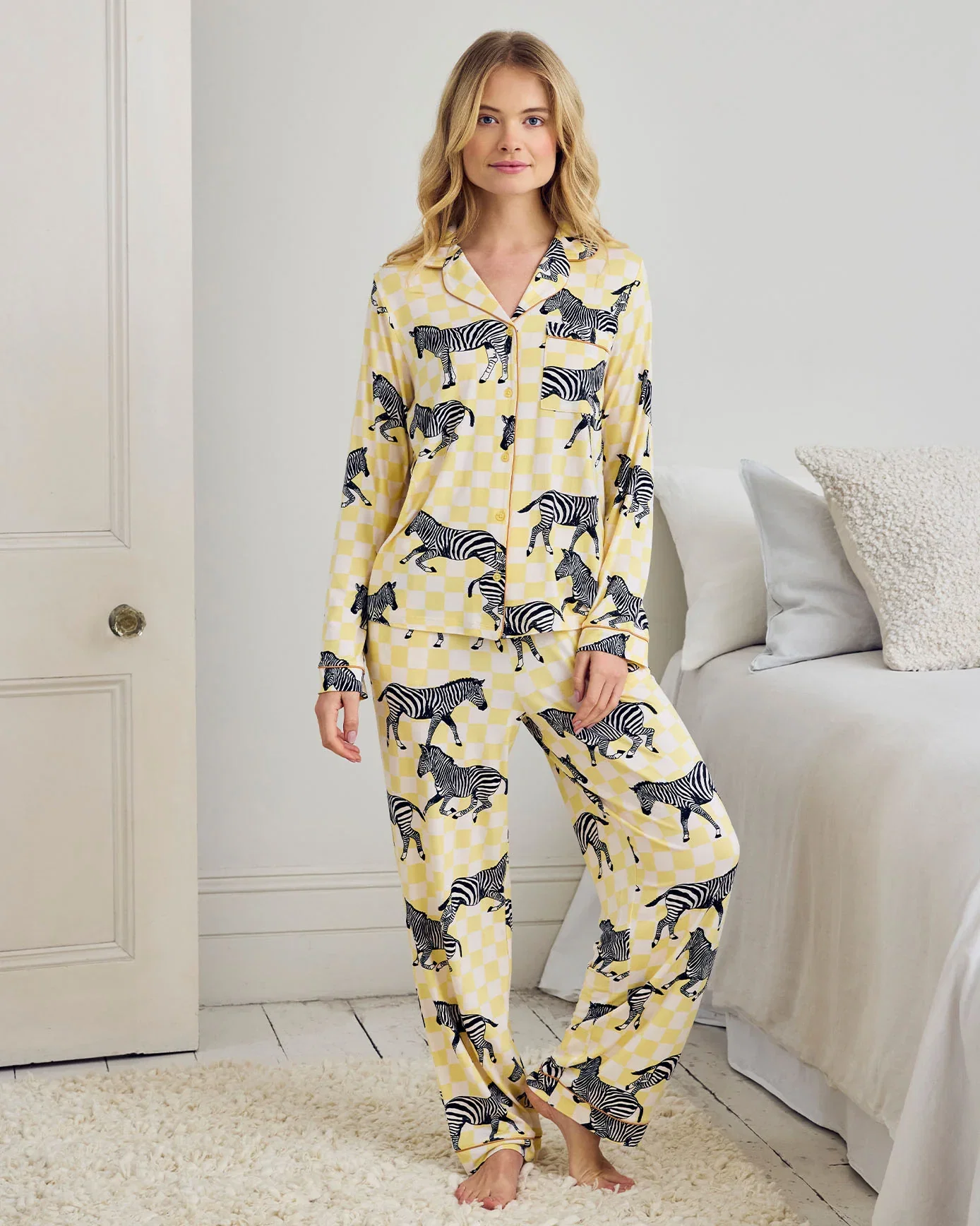Image of Zebra Checkerboard Print Long Pyjama Set