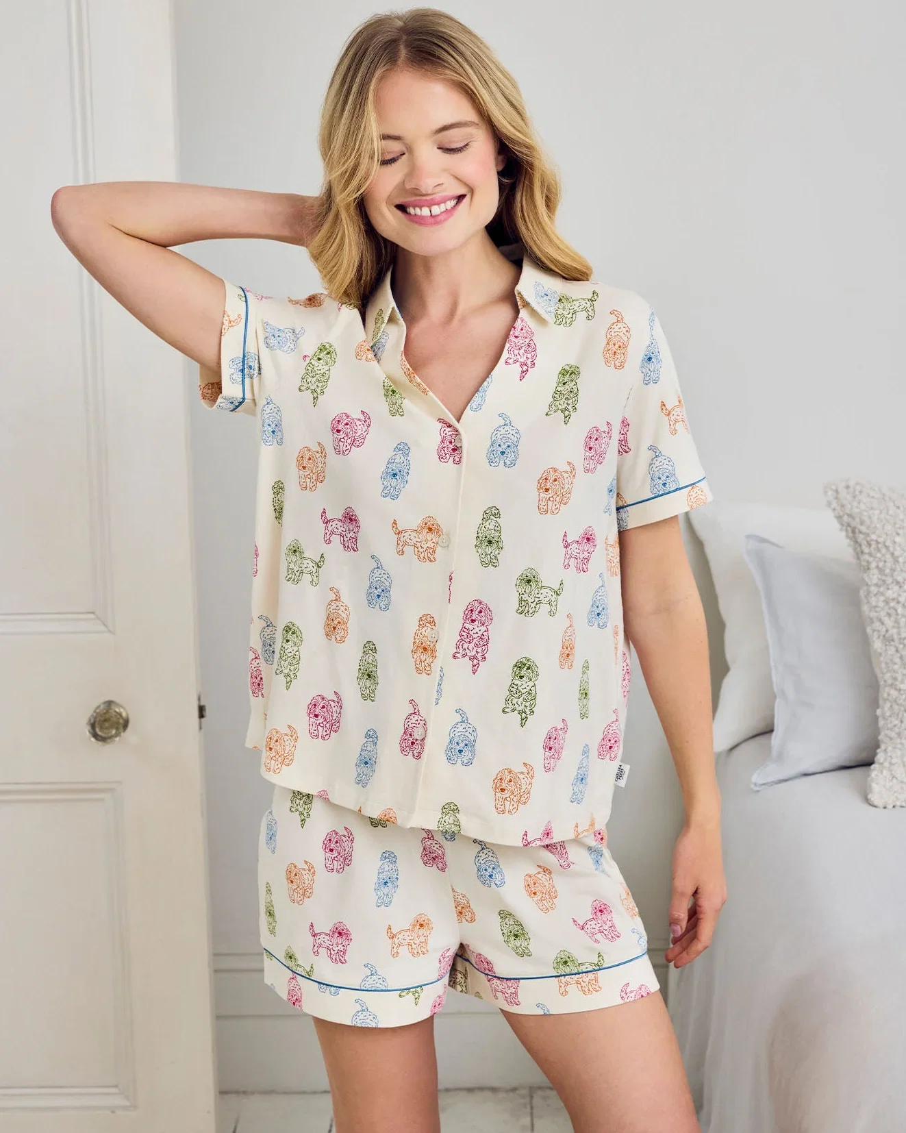 Image of Organic Cotton Rainbow Cockapoo Print Short Pyjama Set
