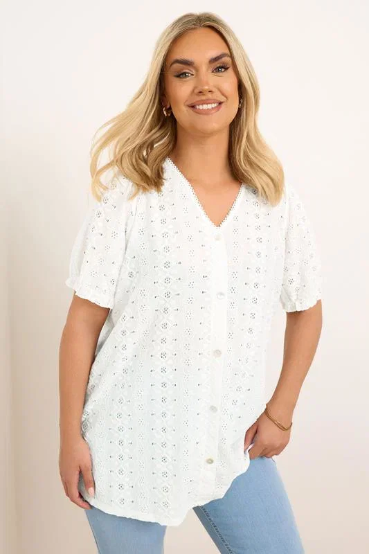 Image of YOURS  Bluse in WeiÃ mit Lochstickerei und PuffÃ¤rmeln