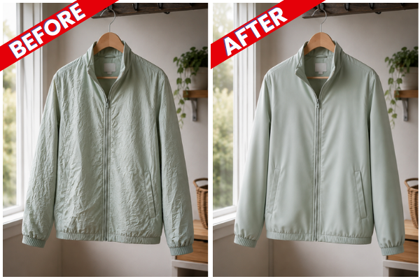 Steamer and iron before & after