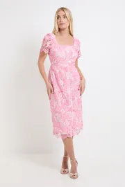 Petite Contrast Lace Button Midi Dress