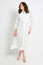 Lace Insert Midi Shirt Dress
