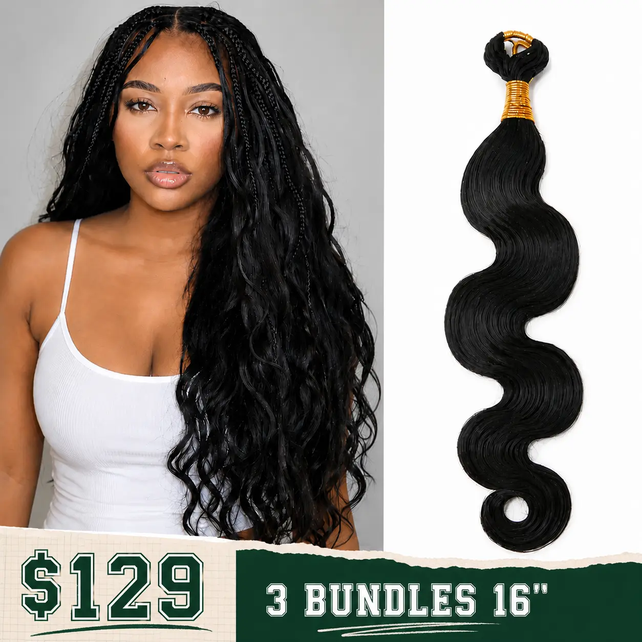 Body Wave Human Crochet Hair with Extended Thread for Feed-In Braiding