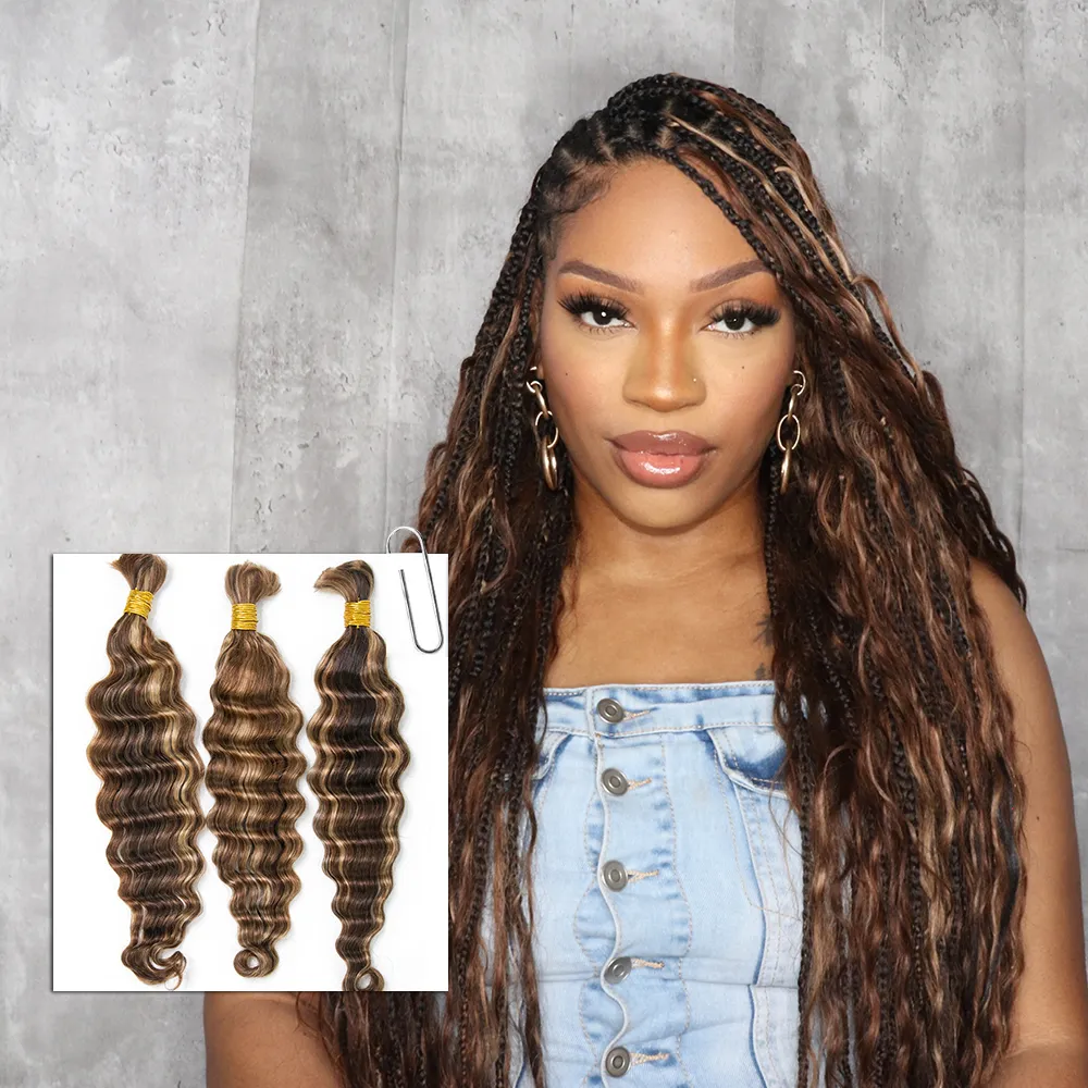 #4/#27/#30 Mix Color Blend Loose Deep Wave Bulk Human Braiding Hair
