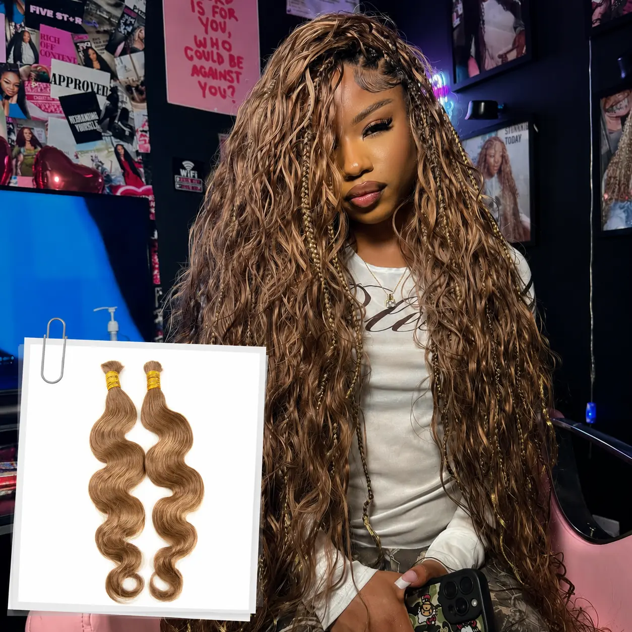 Color #8 Light Brown Body Wave Bulk Human Braiding Hair