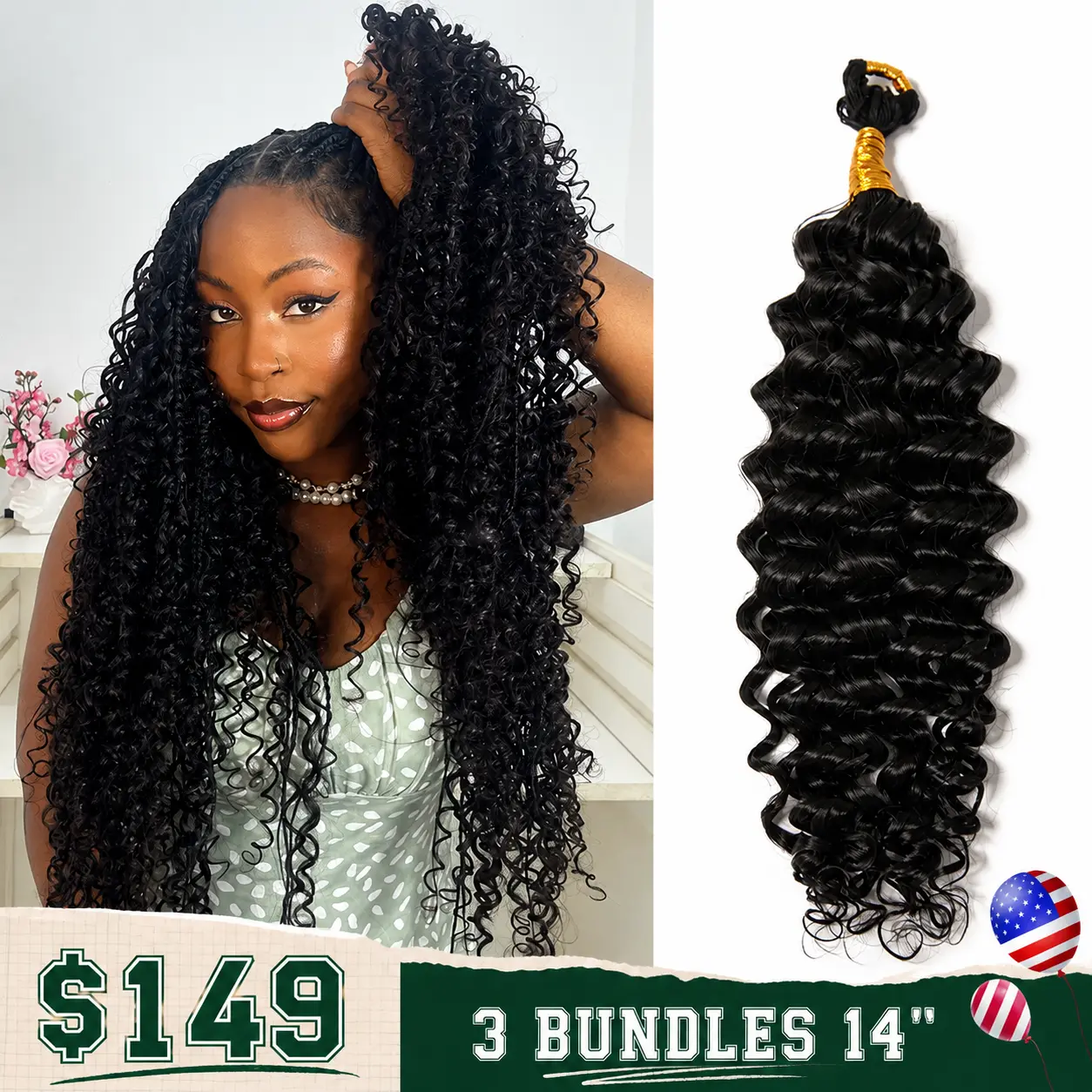 Water Wave Human Crochet Hair with Extended Thread for Feed-In Braiding