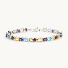 Genuine Multi-Stone Amethyst-Citrine-Blue Topaz-Garnet-Peridot Bracelet