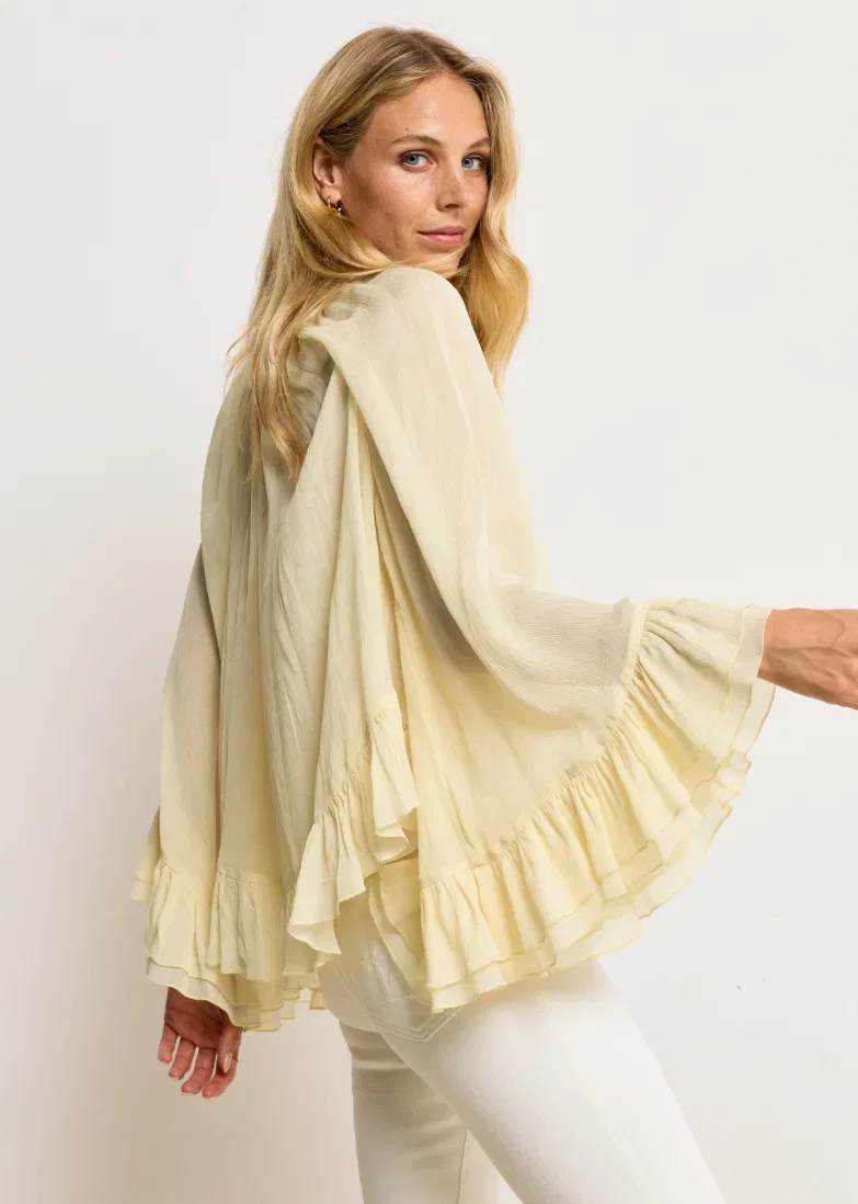 JV-OIVA oversized top met ruffle details - butter yellow