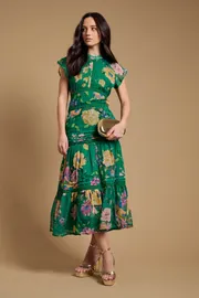 Floral Printed Chiffon Lace Insert Dress