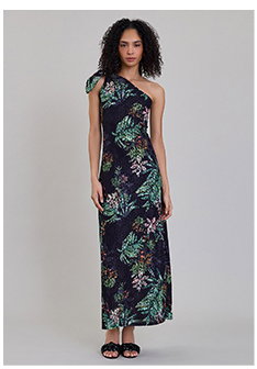 One-Shoulder Jungle Pattern Lace Dress