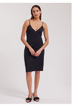 Black Slip Dress With Wrap Style Neckline and Thin Straps