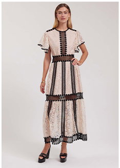 Light Pink Floral Maxi Dress With Daisy Lattice Trim