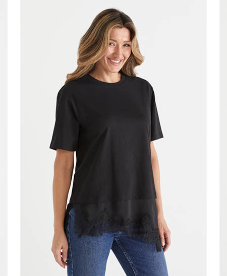 Short Sleeve Lace Hem Top