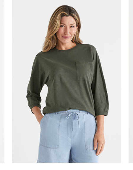 Slub 3/4 Dolman Sleeve Tee