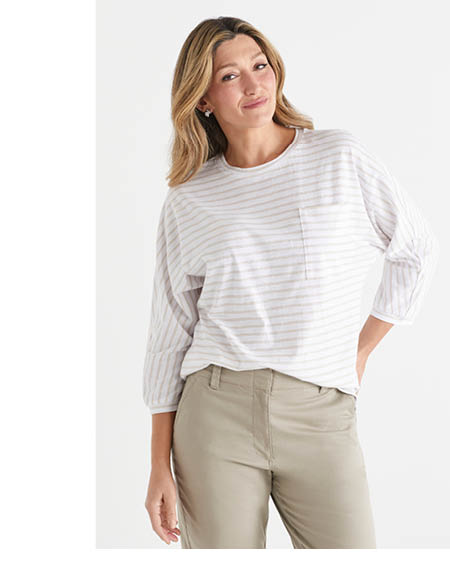 Metallic Stripe Slub 3/4 Dolman Sleeve Tee