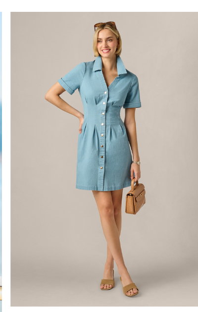 Short Sleeve Cotton Chambray Emma Dress In Chambray Blue