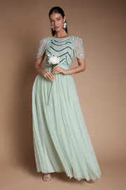 Sparkle Drape Sleeve Bridesmaid Midi Dress