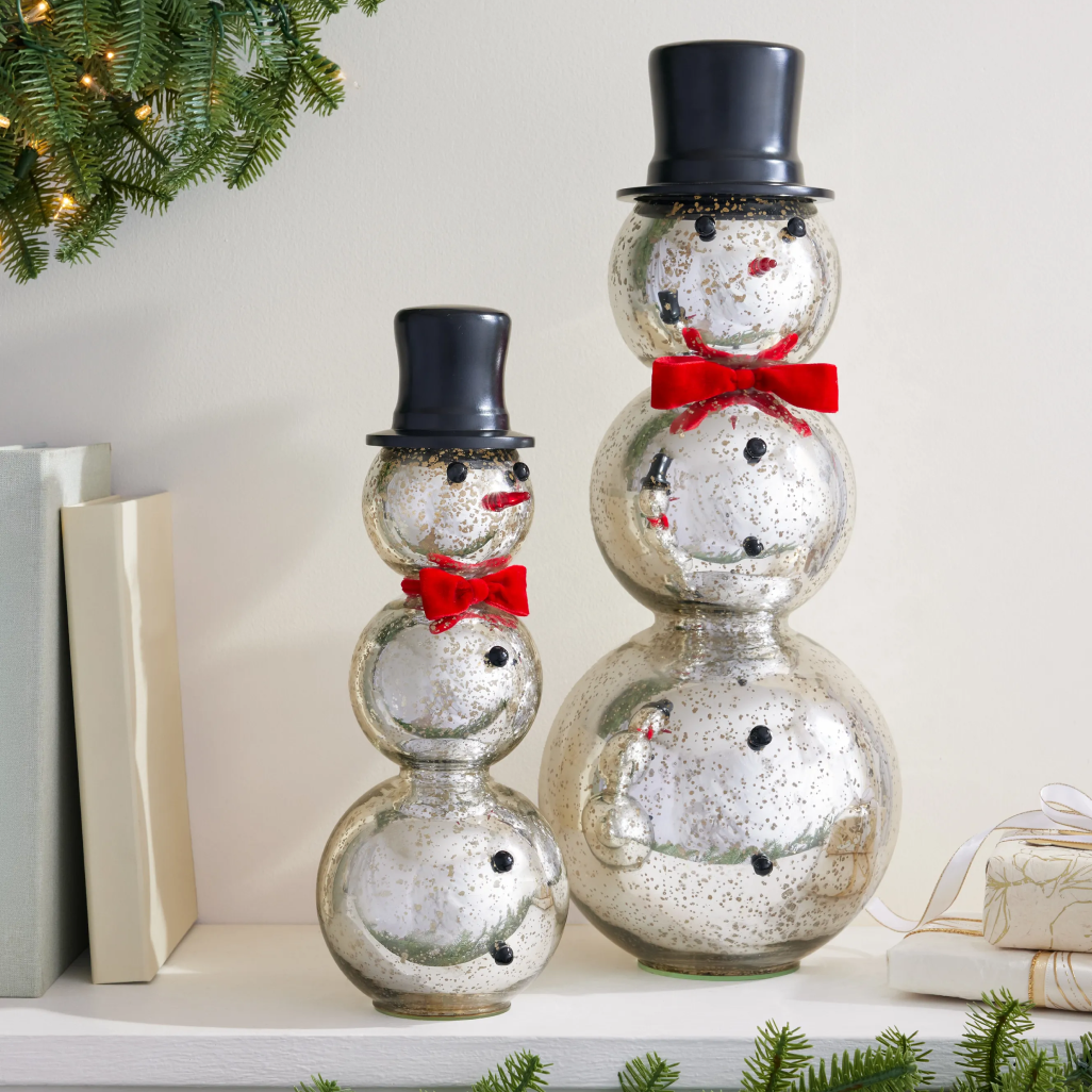 Tabletop Mercury Glass Snowmen