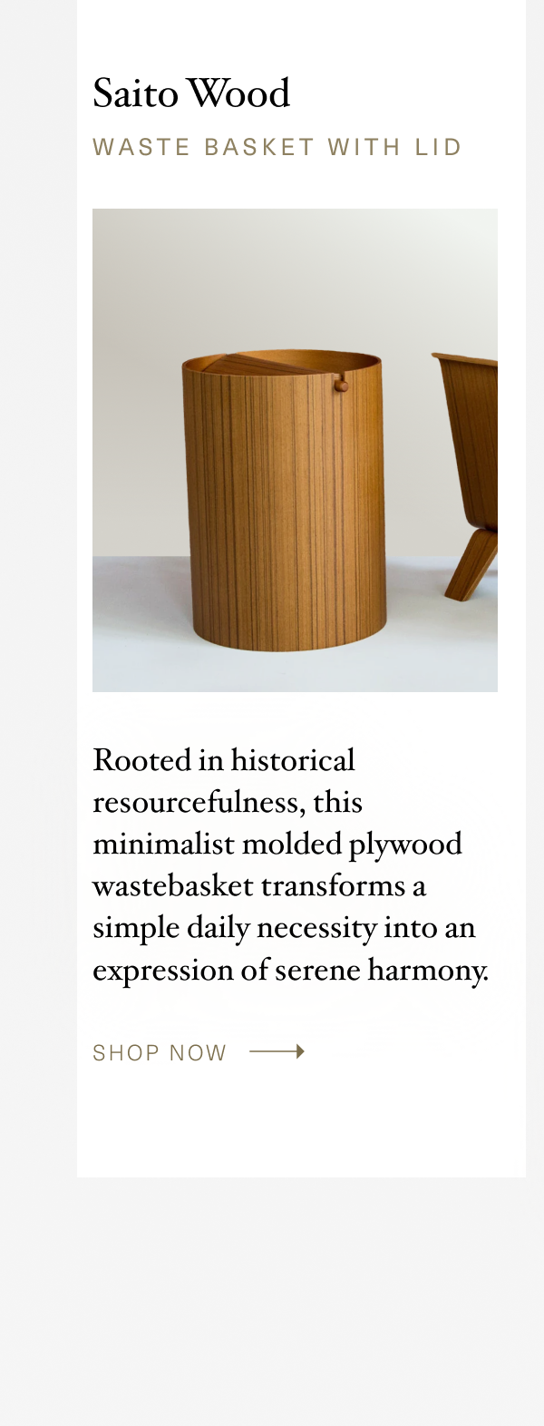 Saito Wood Waste Basket with Lid
