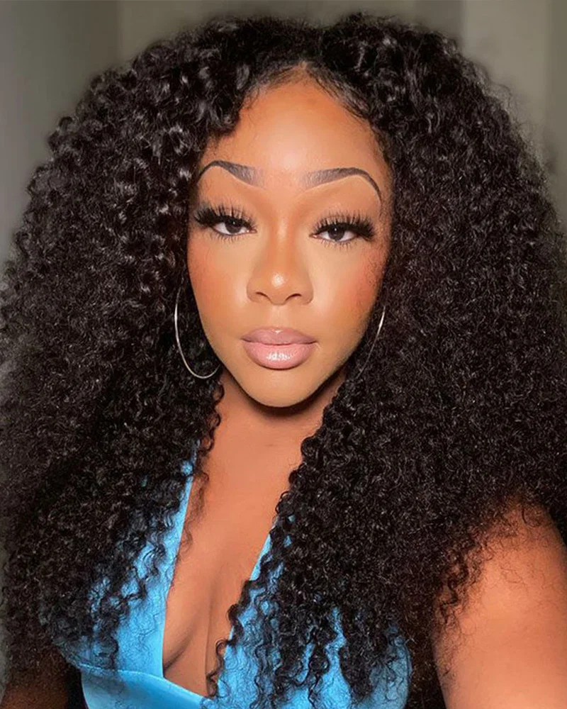 20"=$108 | Arabella 6x6 Lace T Part Jerry Curly Wig Middle Part Natural Black 100% Human Hair Wig