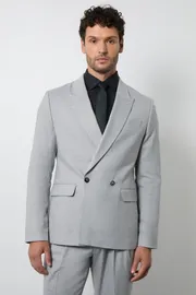 Grey Herringbone Double Breasted Blazer
