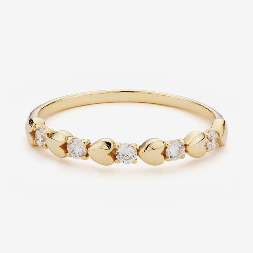 9ct Yellow Gold Cubic Zirconia & Heart Station Ring